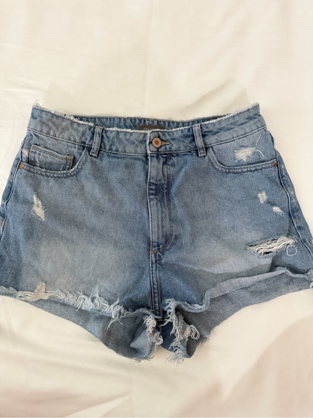 DL1961 High-Waist Distressed Denim Shorts - Light Blue